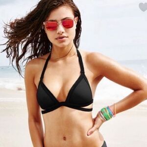 Pink Victoria’s Secret Black Double Strap Bikini Top